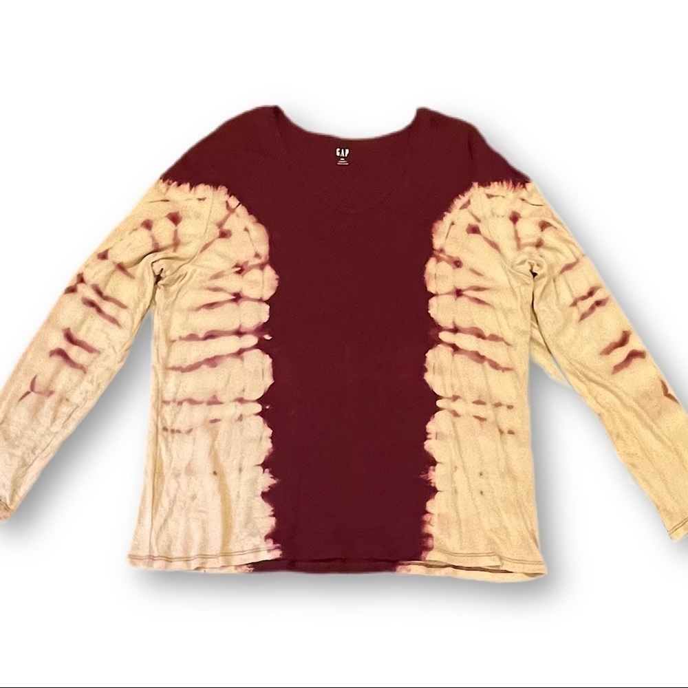 Reverse tie dye long sleeve scoop neck shirt XXL burgundy cream
